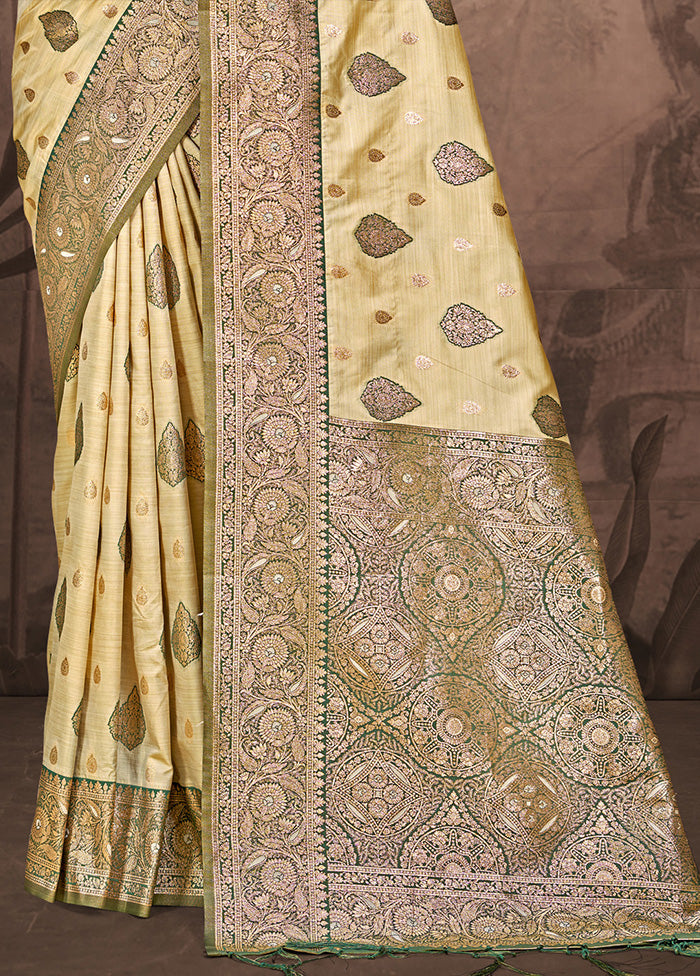 Cream Spun Silk Saree With Blouse Piece