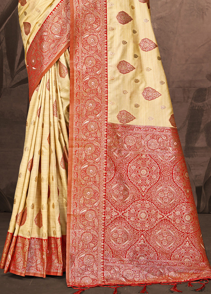 Cream Spun Silk Saree With Blouse Piece