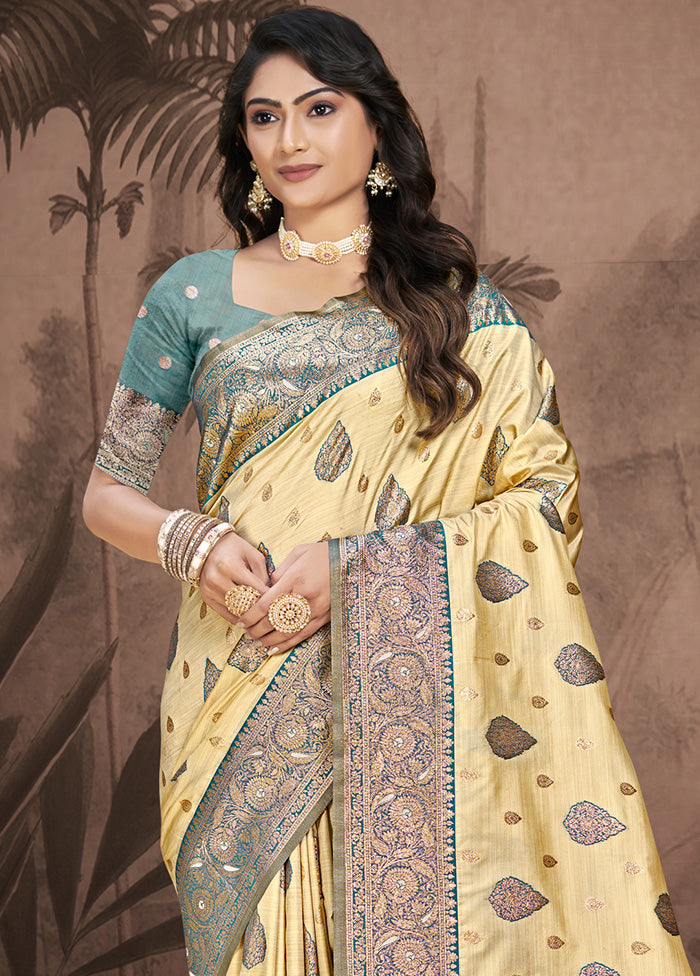 Cream Spun Silk Saree With Blouse Piece