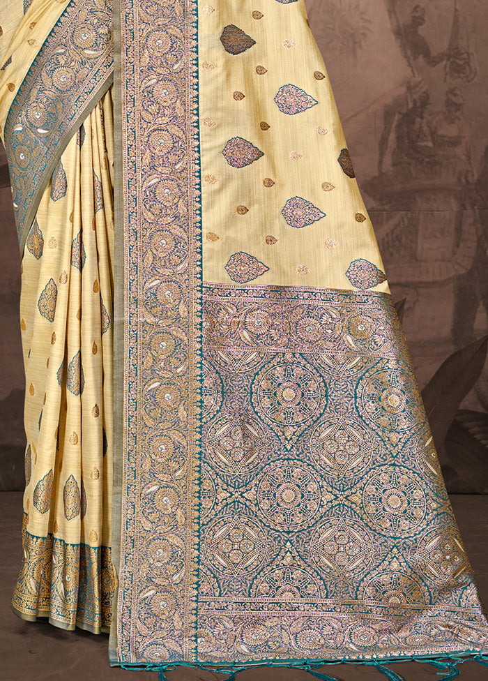 Cream Spun Silk Saree With Blouse Piece