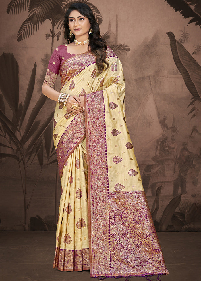 Cream Spun Silk Saree With Blouse Piece