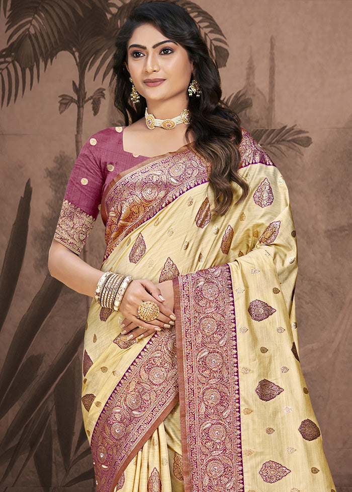 Cream Spun Silk Saree With Blouse Piece