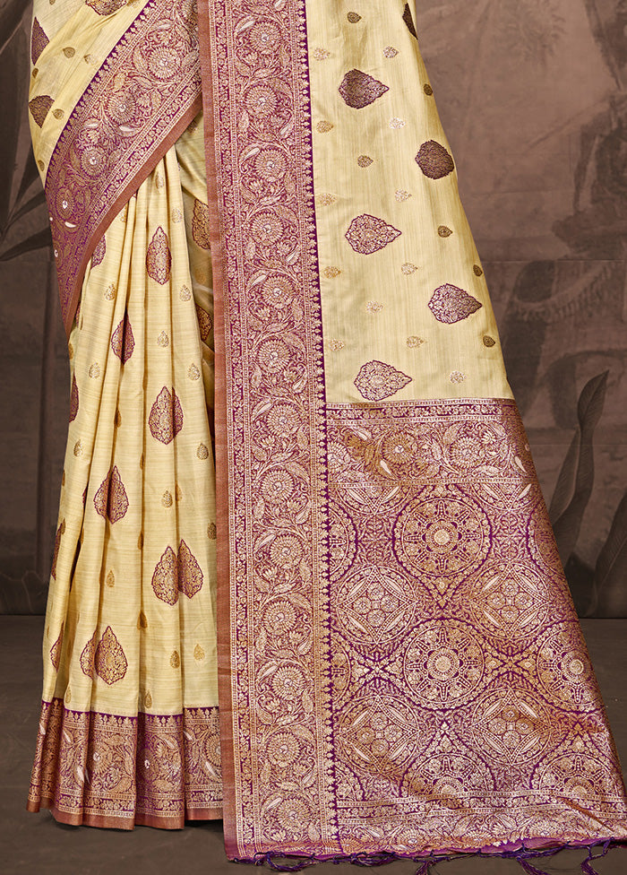 Cream Spun Silk Saree With Blouse Piece