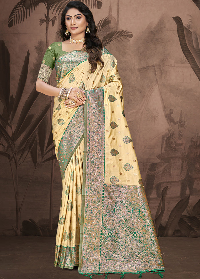 Cream Spun Silk Saree With Blouse Piece