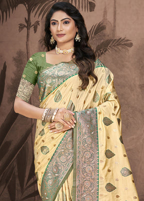 Cream Spun Silk Saree With Blouse Piece