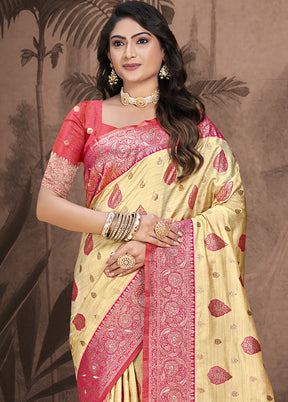 Cream Spun Silk Saree With Blouse Piece