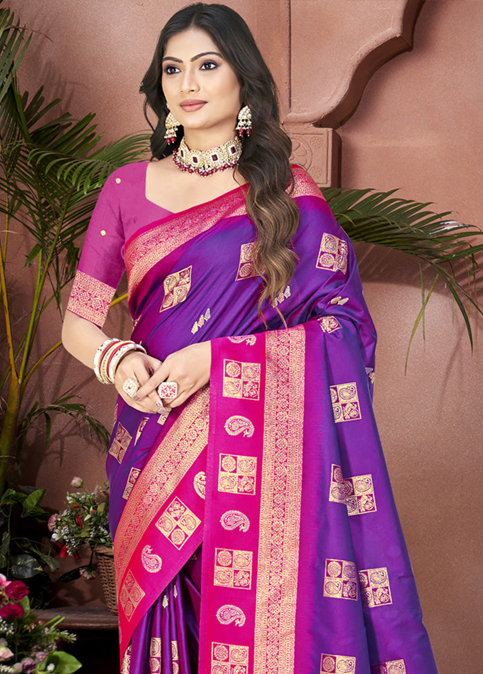 Purple Spun Silk Saree With Blouse Piece