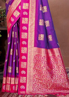 Purple Spun Silk Saree With Blouse Piece