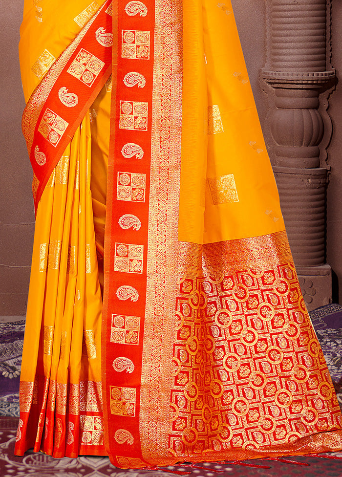 Mustard Spun Silk Saree With Blouse Piece