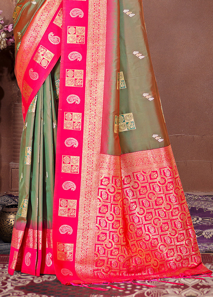 Olive Green Spun Silk Saree With Blouse Piece