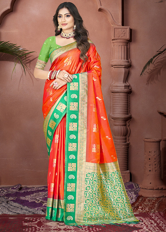 Red Spun Silk Saree With Blouse Piece