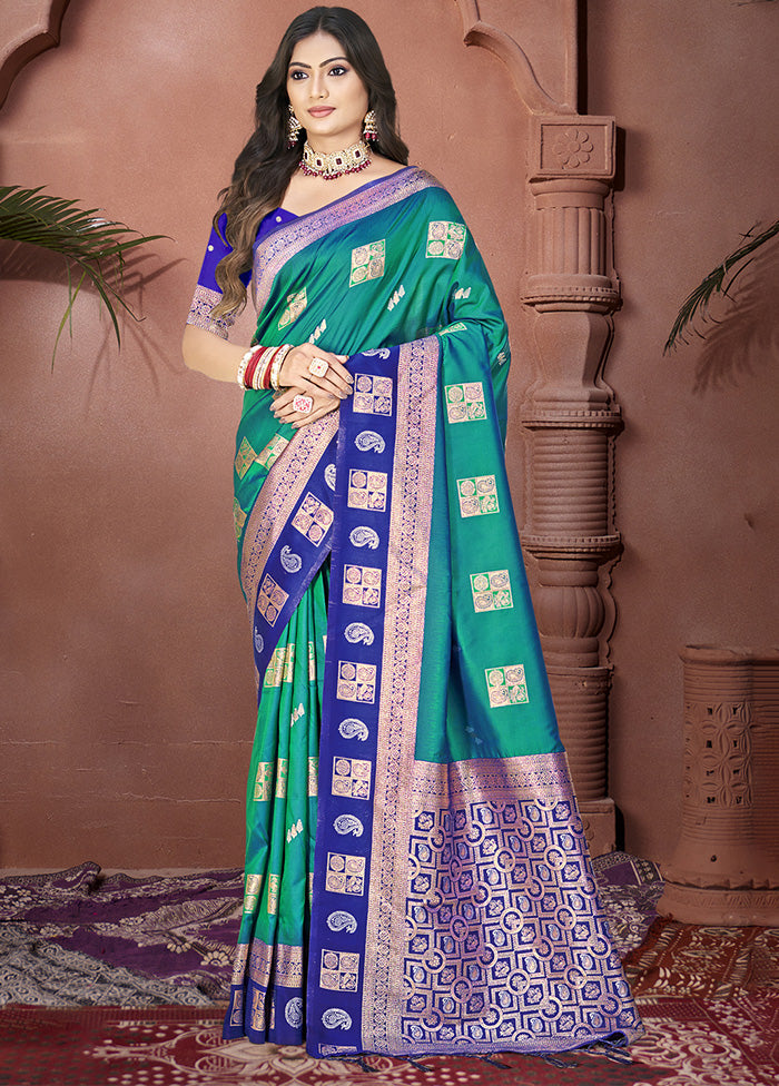 Rama Spun Silk Saree With Blouse Piece