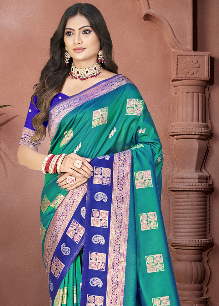 Rama Spun Silk Saree With Blouse Piece