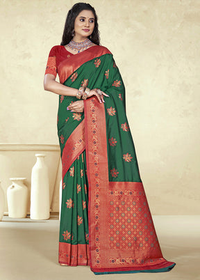 Green Spun Silk Saree With Blouse Piece