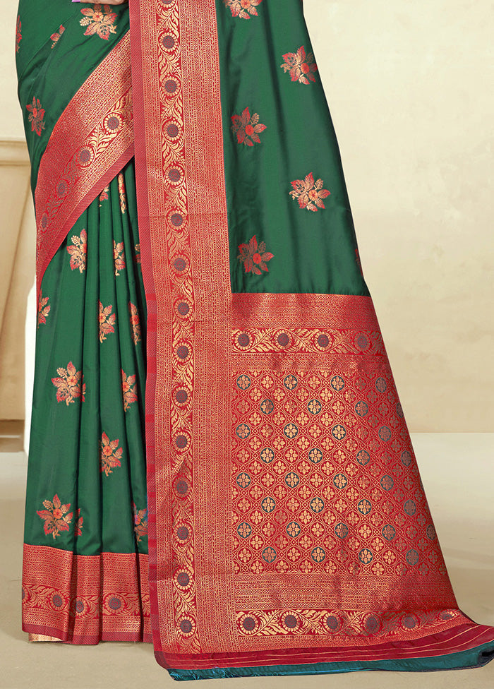 Green Spun Silk Saree With Blouse Piece