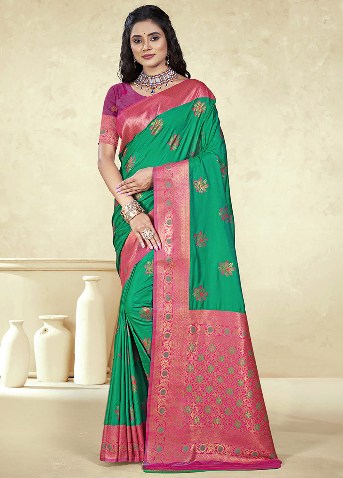 Green Spun Silk Saree With Blouse Piece