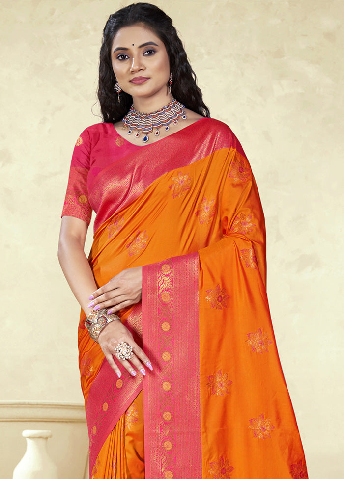 Orange Spun Silk Saree With Blouse Piece