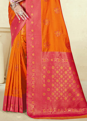 Orange Spun Silk Saree With Blouse Piece