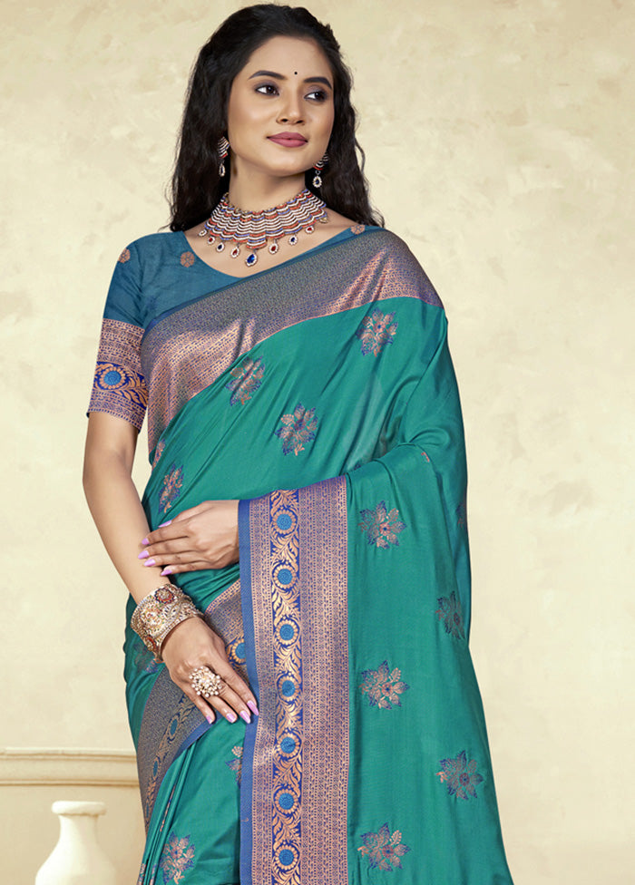 Rama Spun Silk Saree With Blouse Piece