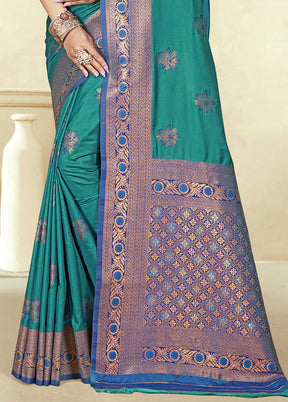 Rama Spun Silk Saree With Blouse Piece