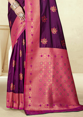 Wine Spun Silk Saree With Blouse Piece