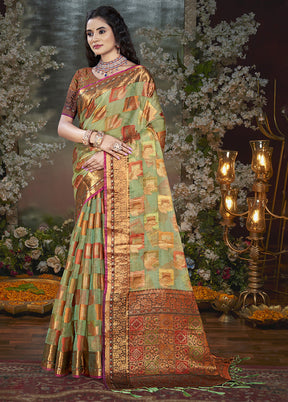 Multicolor Chanderi Silk Saree With Blouse Piece