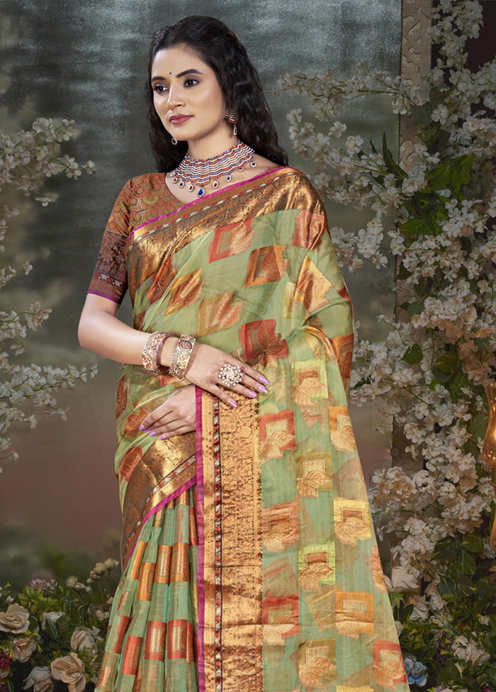 Multicolor Chanderi Silk Saree With Blouse Piece