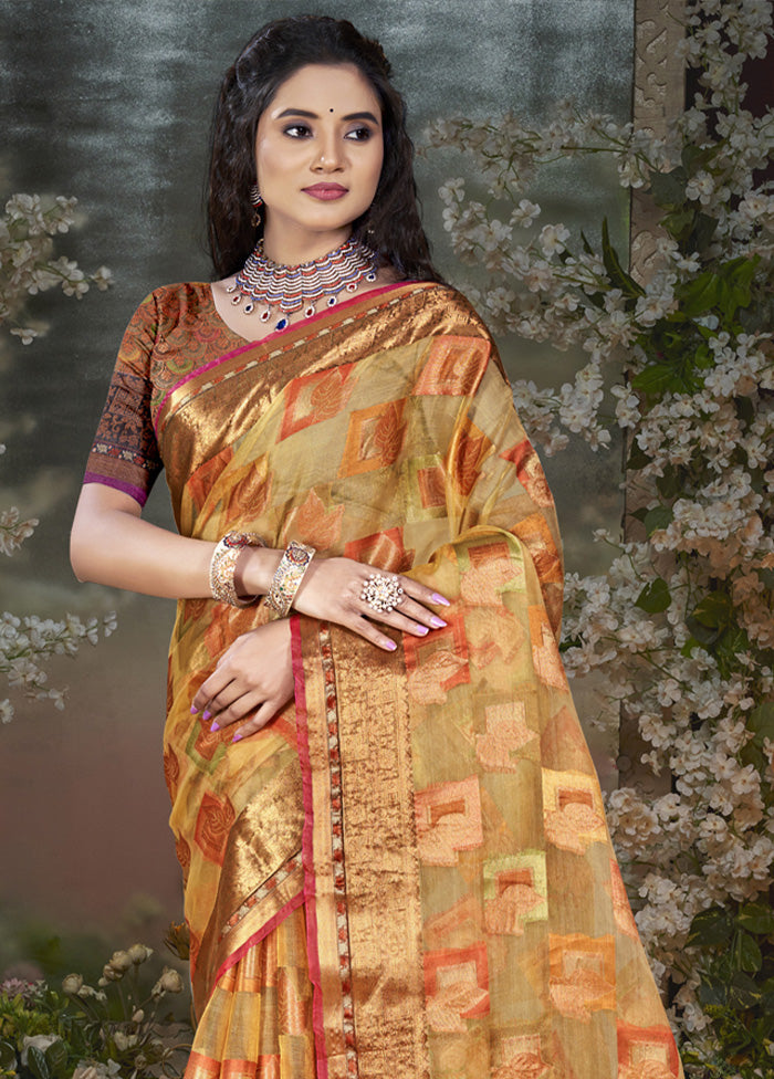 Multicolor Chanderi Silk Saree With Blouse Piece