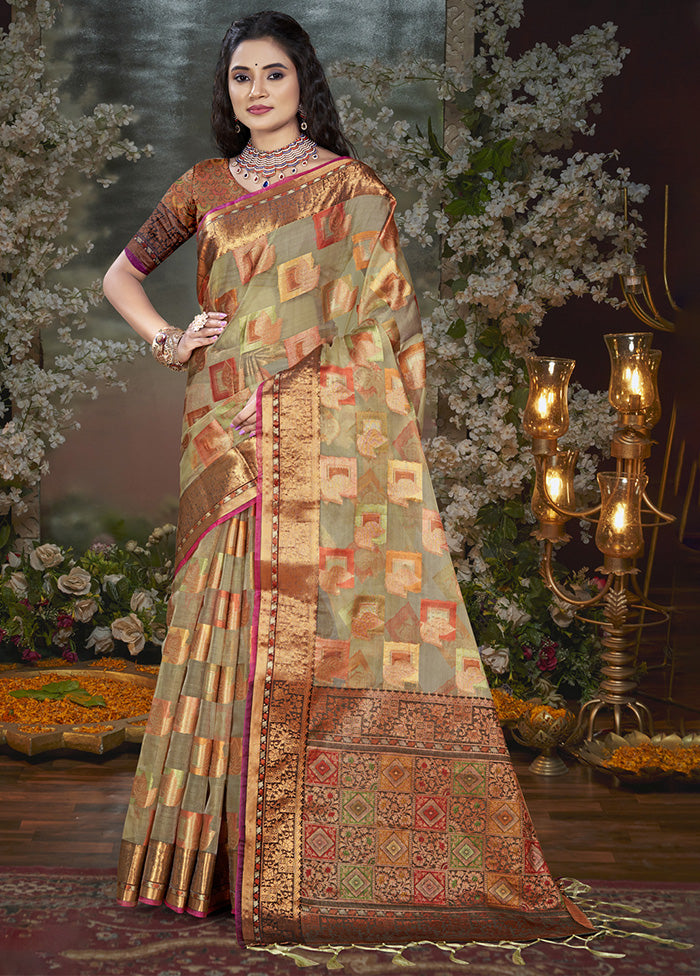 Multicolor Chanderi Silk Saree With Blouse Piece