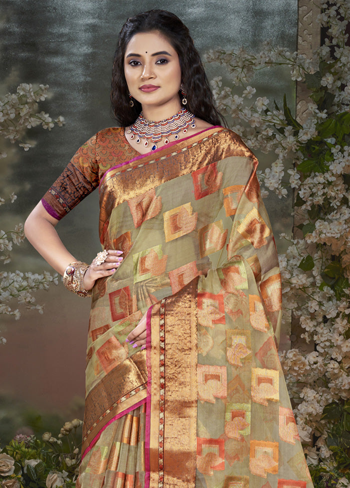 Multicolor Chanderi Silk Saree With Blouse Piece