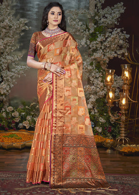 Multicolor Chanderi Silk Saree With Blouse Piece