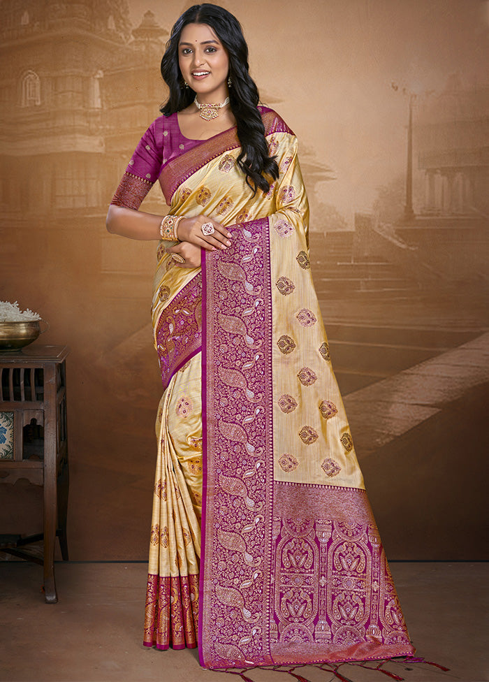 Cream Spun Silk Saree With Blouse Piece