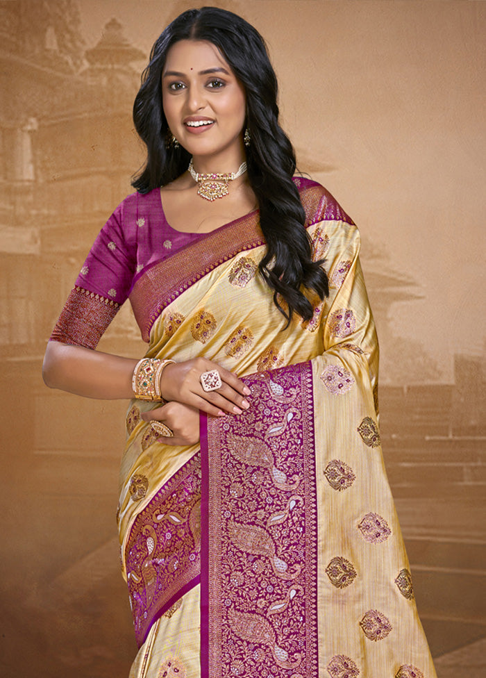 Cream Spun Silk Saree With Blouse Piece