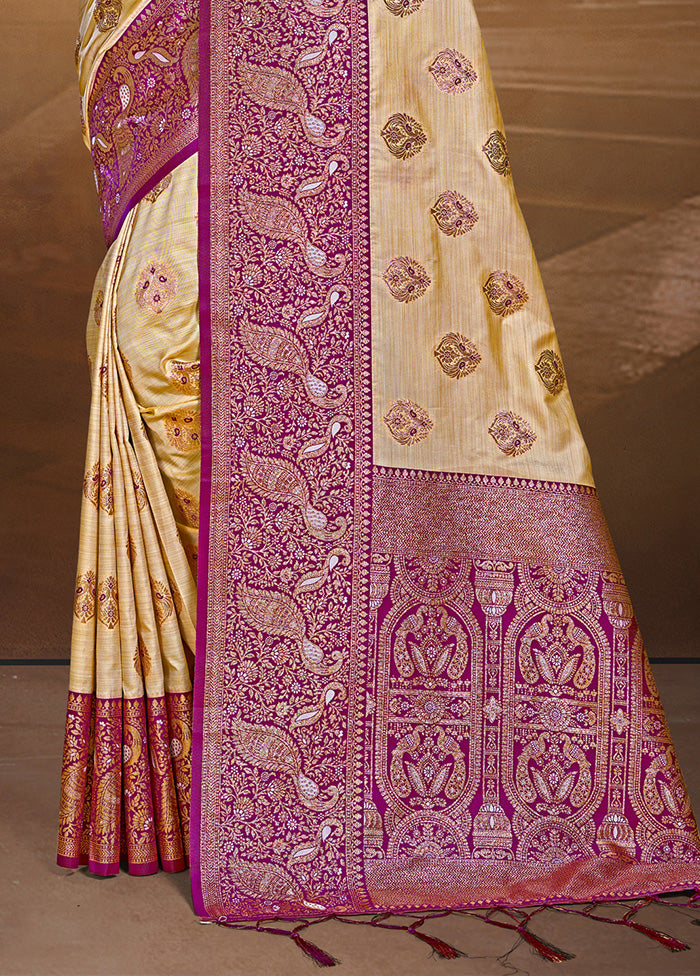 Cream Spun Silk Saree With Blouse Piece