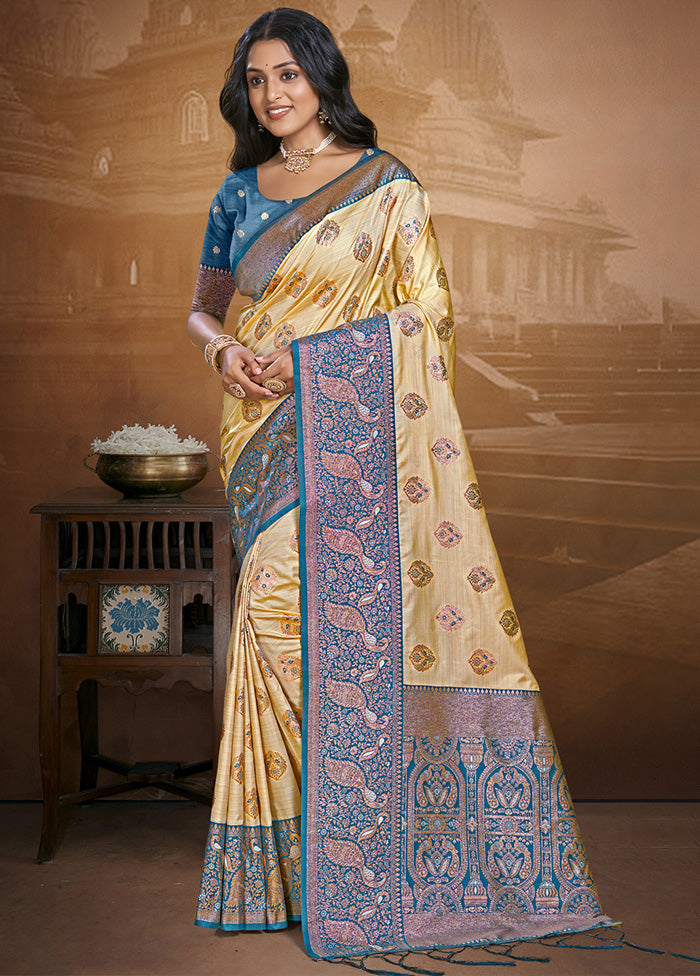 Cream Spun Silk Saree With Blouse Piece