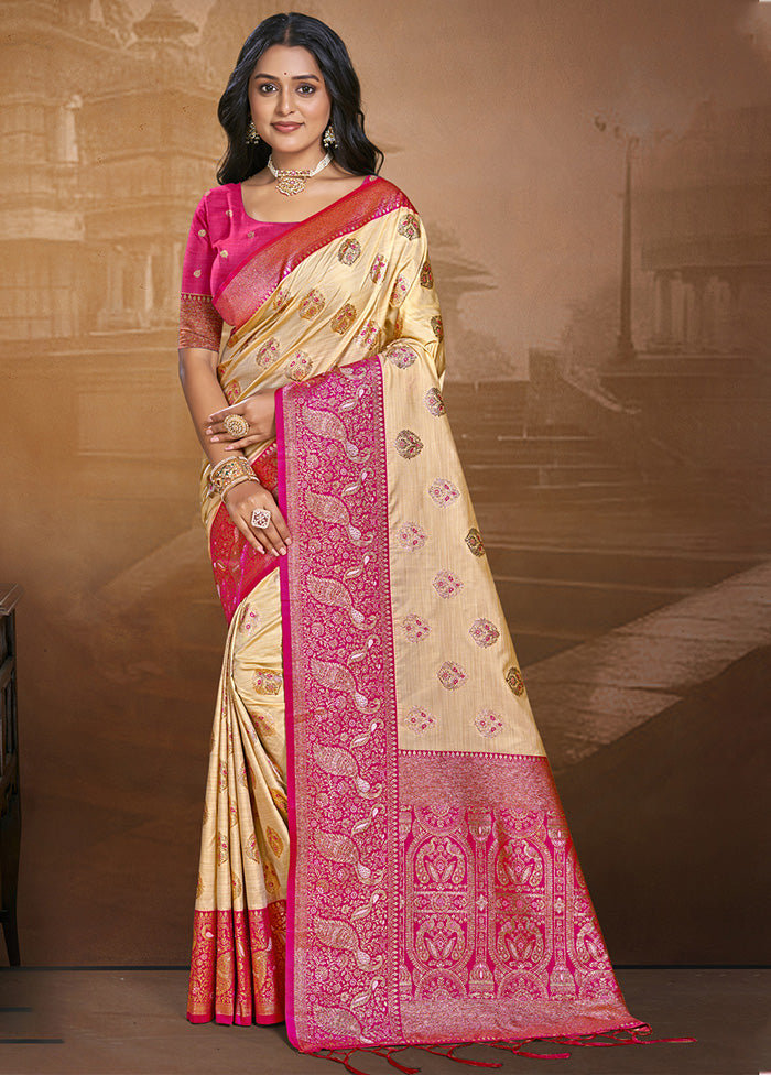 Cream Spun Silk Saree With Blouse Piece