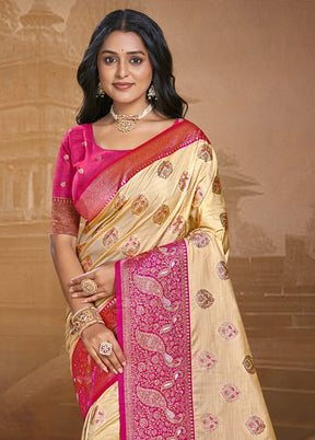 Cream Spun Silk Saree With Blouse Piece