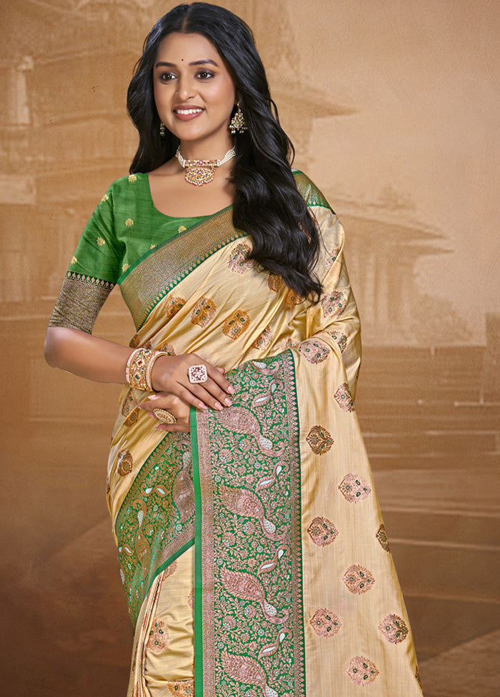 Cream Spun Silk Saree With Blouse Piece