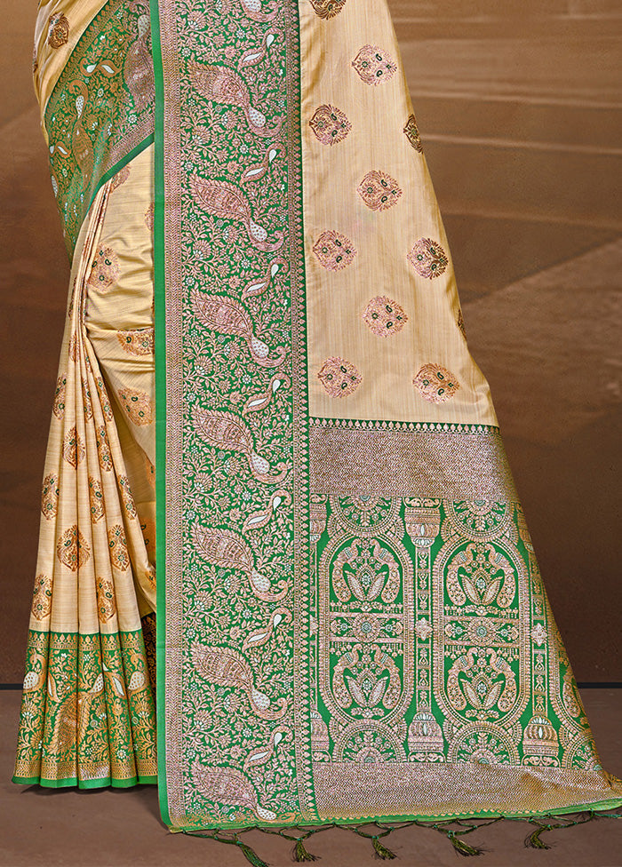 Cream Spun Silk Saree With Blouse Piece