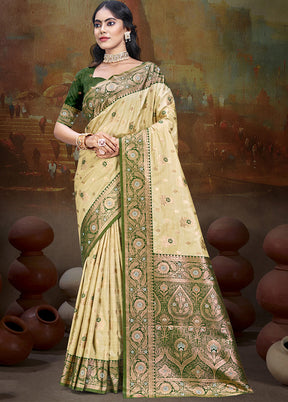 Cream Spun Silk Saree With Blouse Piece