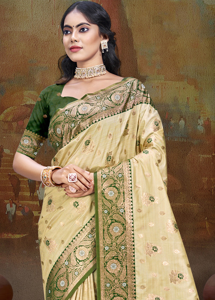 Cream Spun Silk Saree With Blouse Piece