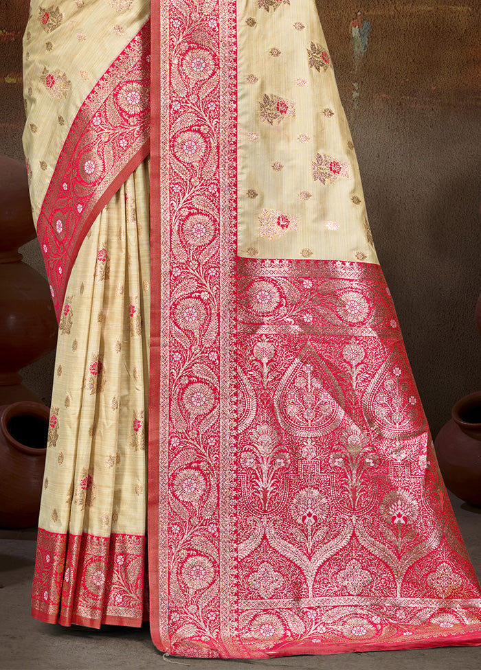 Cream Spun Silk Saree With Blouse Piece