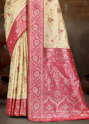 Cream Spun Silk Saree With Blouse Piece