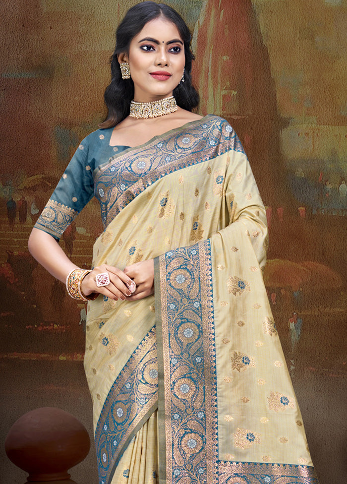 Cream Spun Silk Saree With Blouse Piece