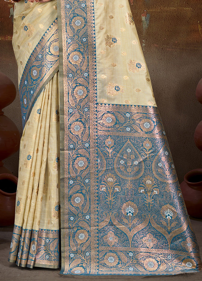 Cream Spun Silk Saree With Blouse Piece