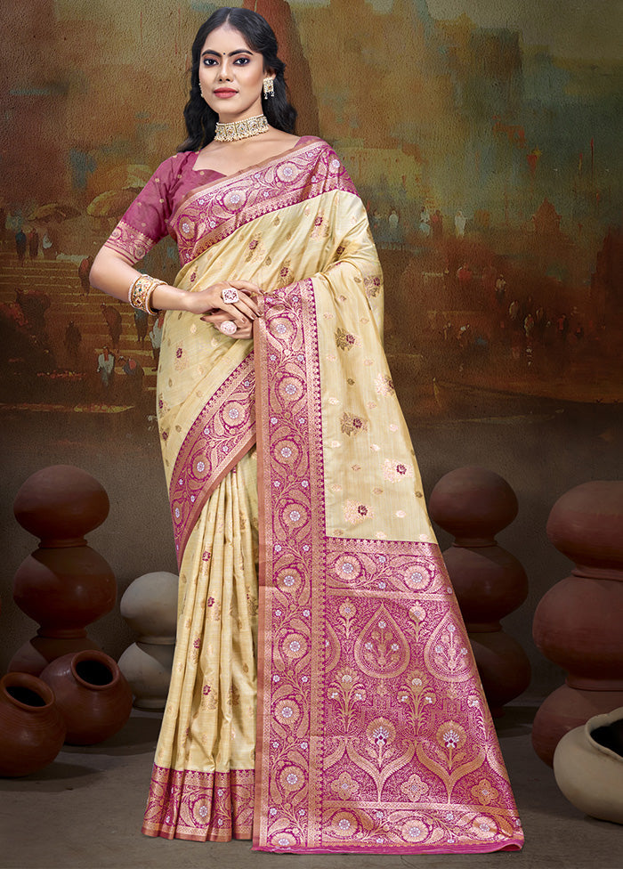 Cream Spun Silk Saree With Blouse Piece