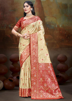 Cream Spun Silk Saree With Blouse Piece