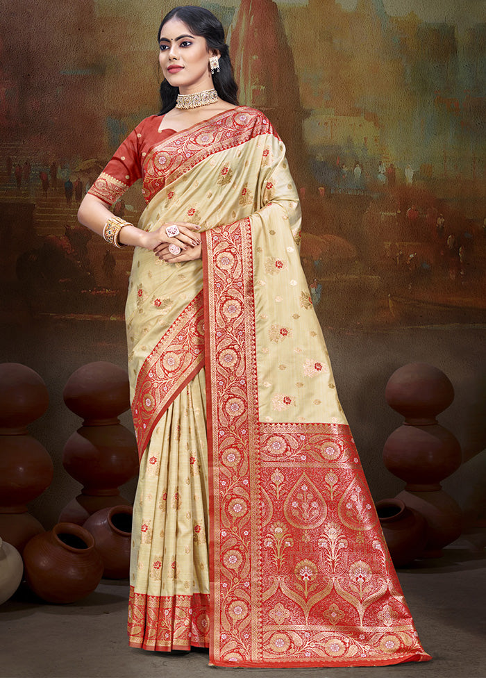 Cream Spun Silk Saree With Blouse Piece