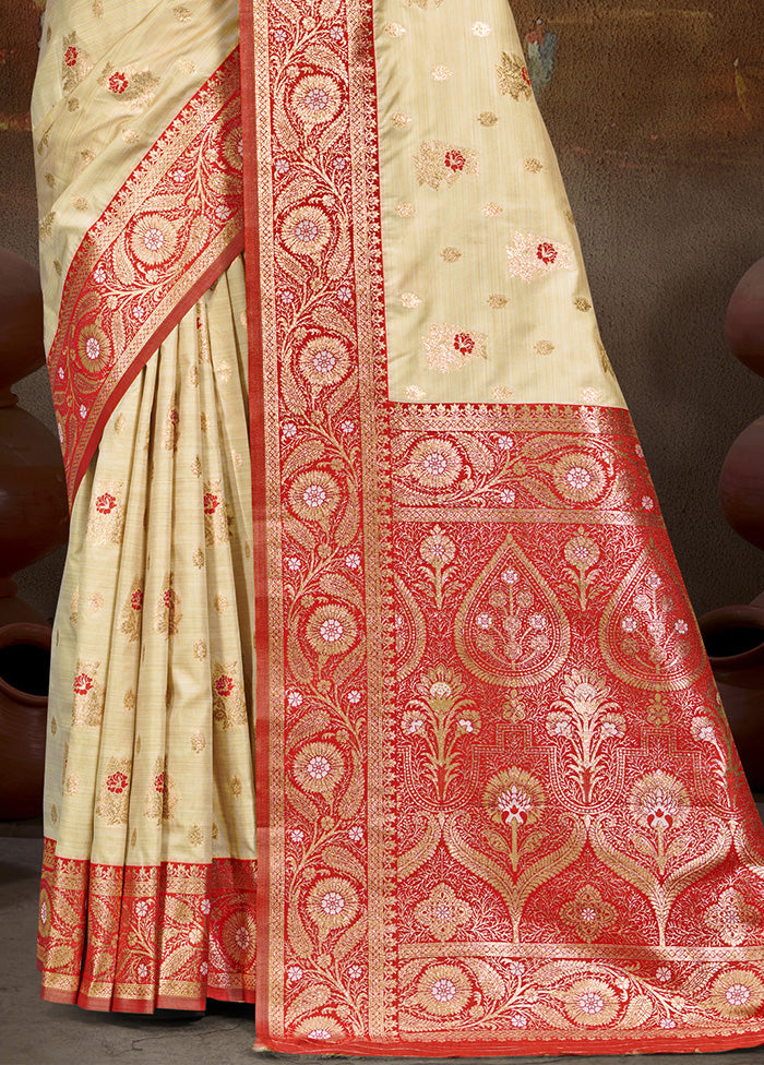 Cream Spun Silk Saree With Blouse Piece