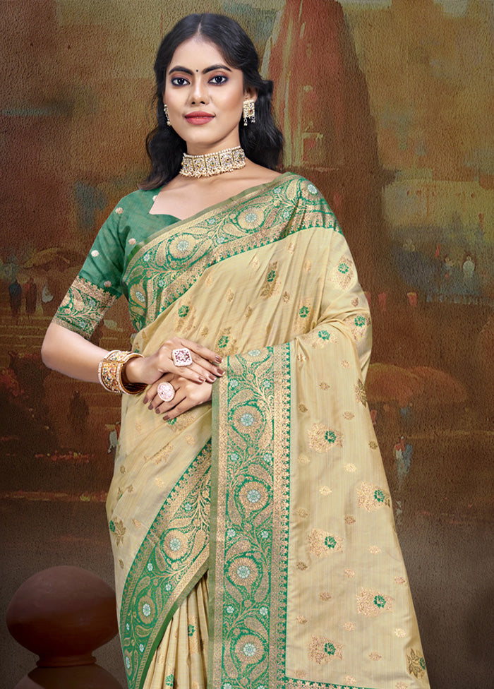 Cream Spun Silk Saree With Blouse Piece